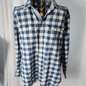 Americana Madewell Linen Blend Blue & White Gingham Plaid Workshirt Size XS